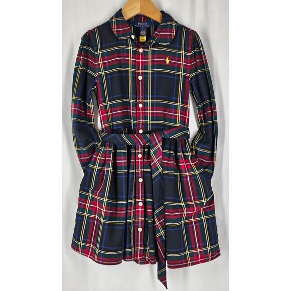 POLO RALPH LAUREN GIRL'S BLUE/RED W/ YELLOW/WHITE STRIPES PLAID DRESS  - SIZE 4 - Picture 3 of 10